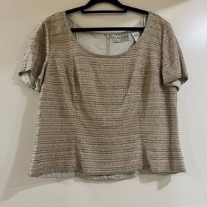 Vintage OLEG CASSINI Black Tie 100% Silk Beaded Sequin Short Sleeve Top Size 16